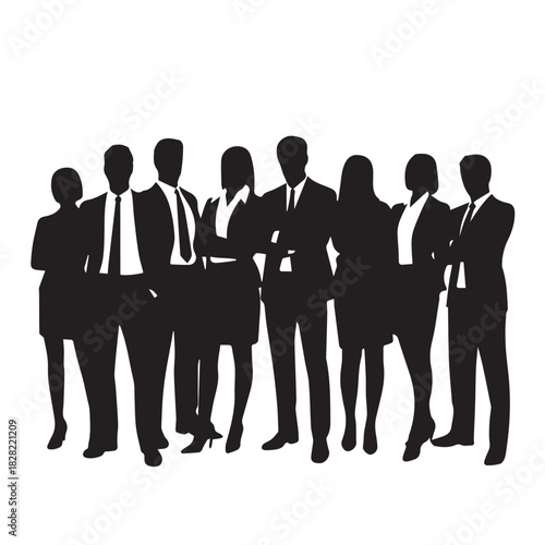 Business people , silhouettes, group of standing business men and women
