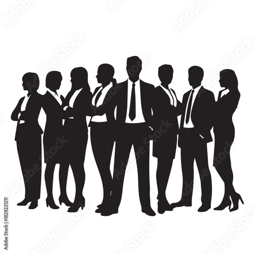Business people , silhouettes, group of standing business men and women
