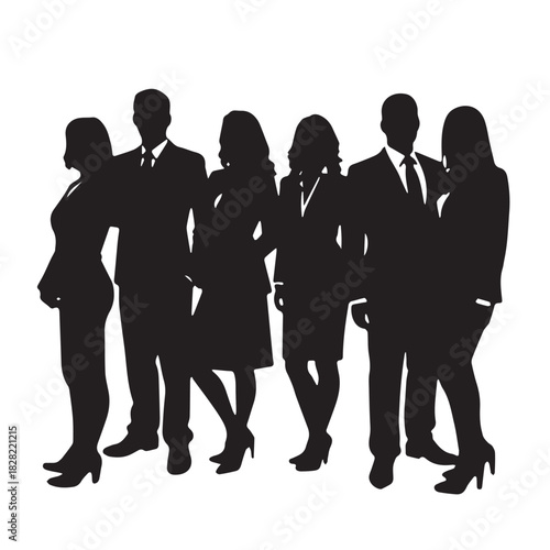 Business people , silhouettes, group of standing business men and women
