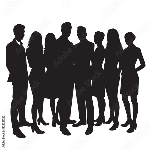 Business people , silhouettes, group of standing business men and women
