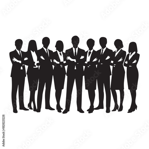 Business people , silhouettes, group of standing business men and women
