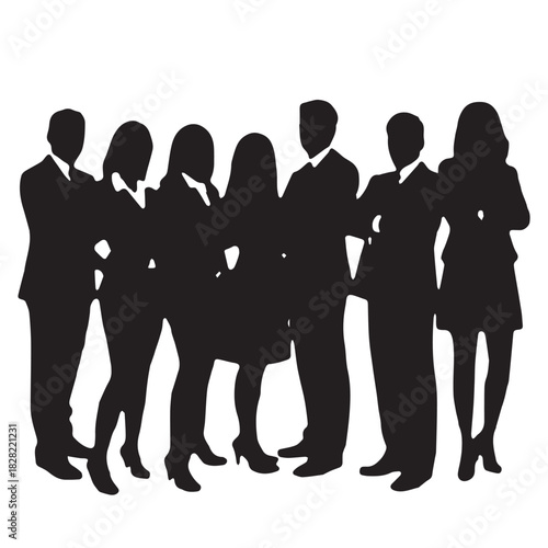 Business people , silhouettes, group of standing business men and women
