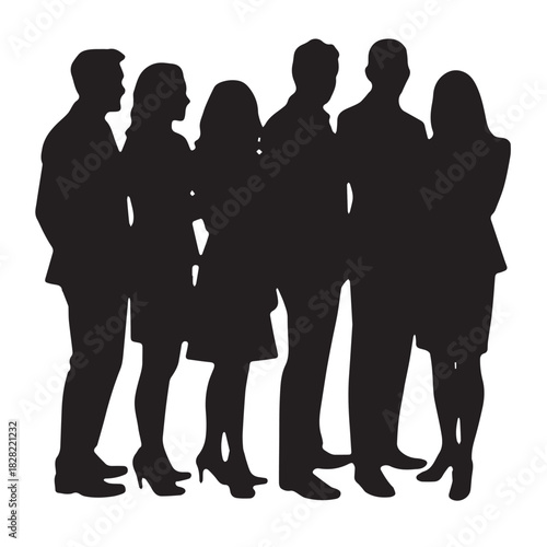 Business people , silhouettes, group of standing business men and women
