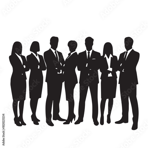 Business people , silhouettes, group of standing business men and women
