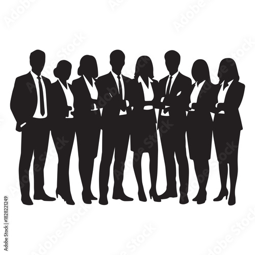Business people , silhouettes, group of standing business men and women
