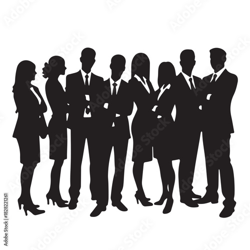 Business people , silhouettes, group of standing business men and women
