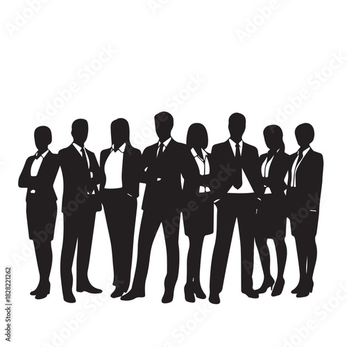 Business people , silhouettes, group of standing business men and women
