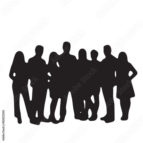 Business people , silhouettes, group of standing business men and women
