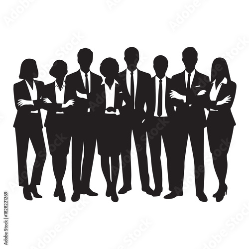 Business people , silhouettes, group of standing business men and women
