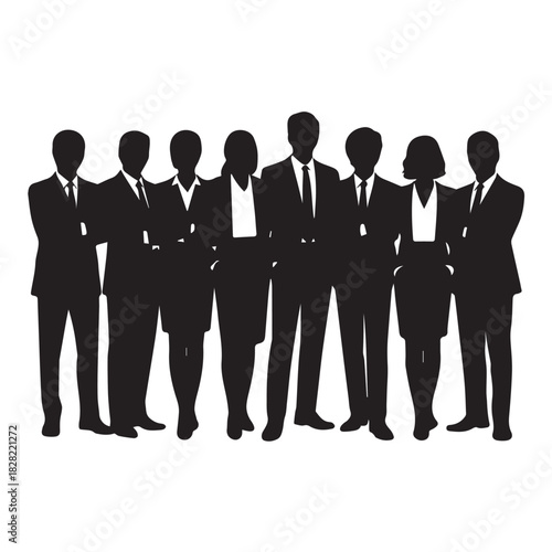 Business people , silhouettes, group of standing business men and women
