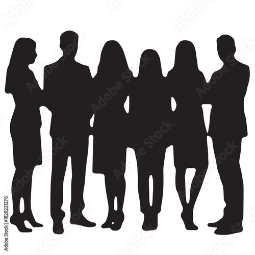 Business people , silhouettes, group of standing business men and women
