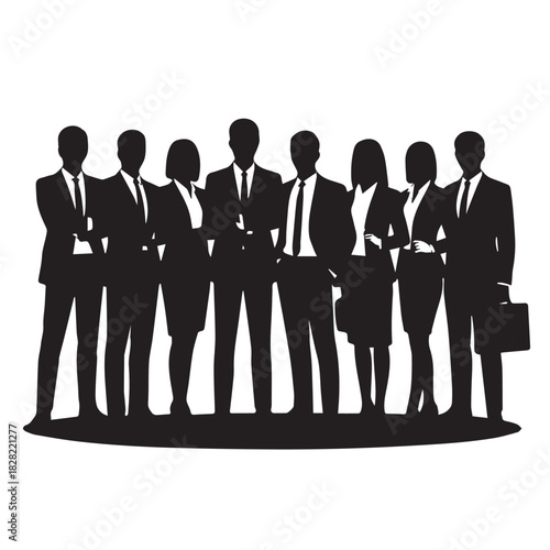 Business people , silhouettes, group of standing business men and women
