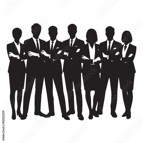 Business people , silhouettes, group of standing business men and women
