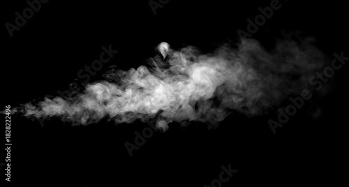 White smoke stream on a black background. Abstract vapor and fog texture for overlay, motion design, or cinematic visual effect in creative digital artwork.