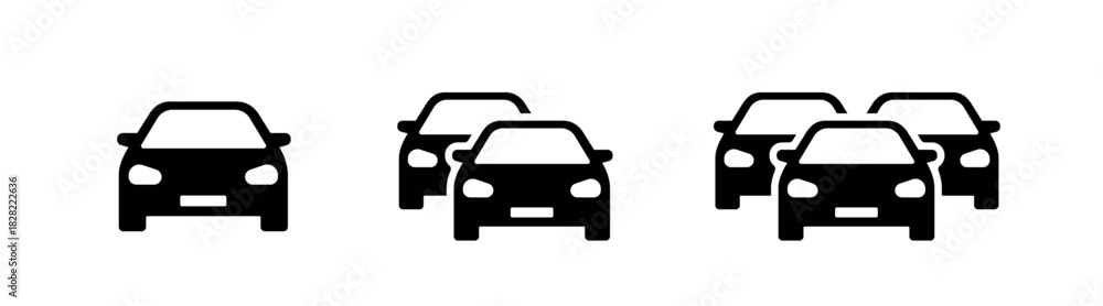 Obraz premium car icon set, traffic jam, automobile symbol, one, two, three cars black vector design elements