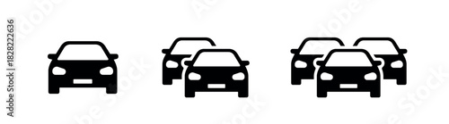 car icon set, traffic jam, automobile symbol, one, two, three cars black vector design elements