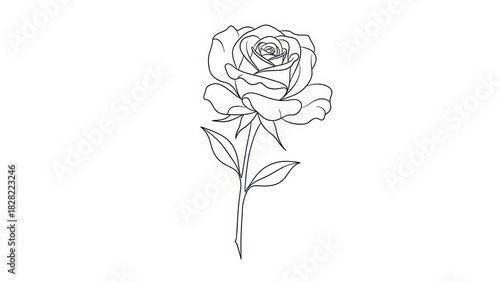 Elegant rose outline illustration simple vector line art drawing isolated on white background