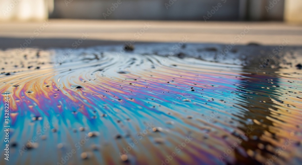 Fototapeta premium Iridescent Oil Slick on Pavement A Colorful Environmental Hazard 2.