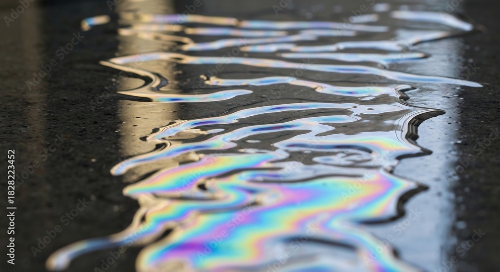 Fototapeta premium Iridescent Oil Slick on Pavement A Colorful Environmental Hazard.