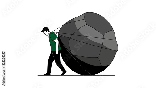 Simple Style Man Carrying Heavy Burden Stone Illustration Graphic