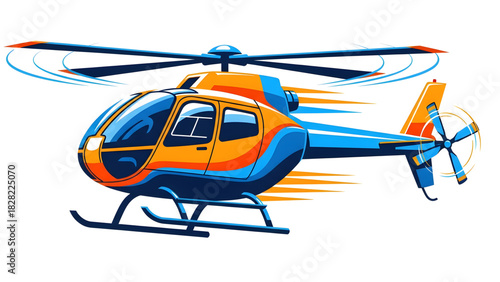 Fast Blue and Orange Helicopter Vector Illustration: Emergency Transport and Aviation