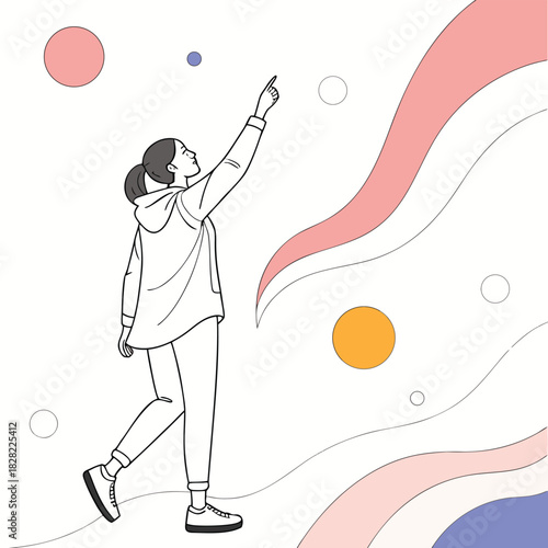 Reach for the Stars: An inspiring sketch of a woman reaching towards the sky, symbolizing dreams, ambition, and boundless possibilities. 