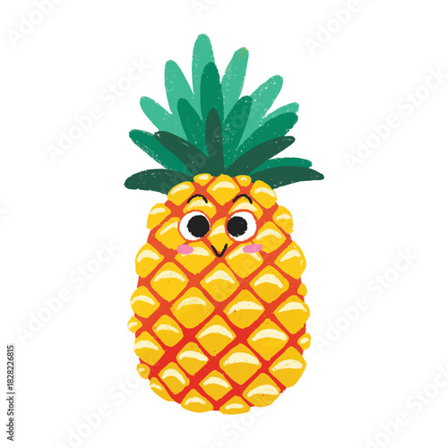 Illustration of cute pineapple fruit crayon symbol icon sticker cartoon expression