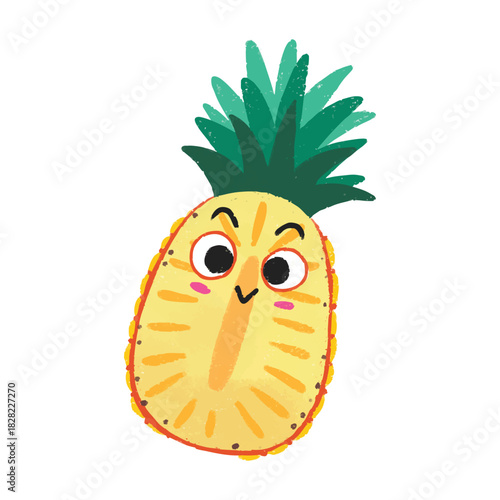 Illustration of cute pineapple fruit crayon symbol icon sticker cartoon expression