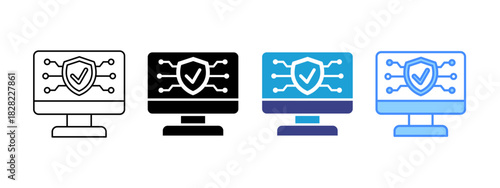 Cybersecurity icon set multiple style collection