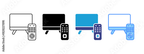 Television icon set multiple style collection
