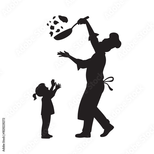 Chef tossing food for excited child silhouette
