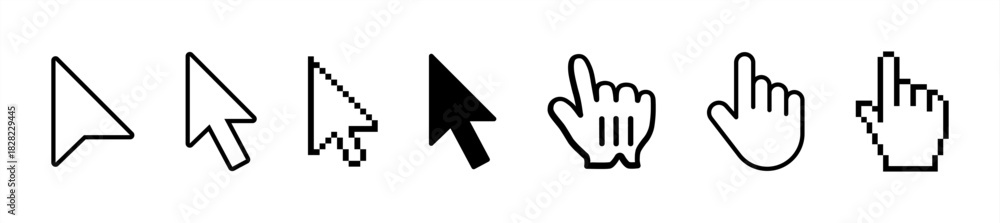 Obraz premium Computer mouse click cursor gray arrow icons set and loading icons. Cursor icon. Mouse click cursor collection.