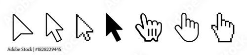 Computer mouse click cursor gray arrow icons set and loading icons. Cursor icon. Mouse click cursor collection.