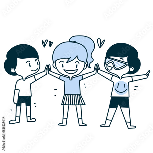 cartoon kids and children friendship together hand drawn 