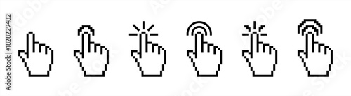 Click cursor vector icon. Computer mouse hand pointer symbol for web. Pixelated finger press or push button. Vector icon set.