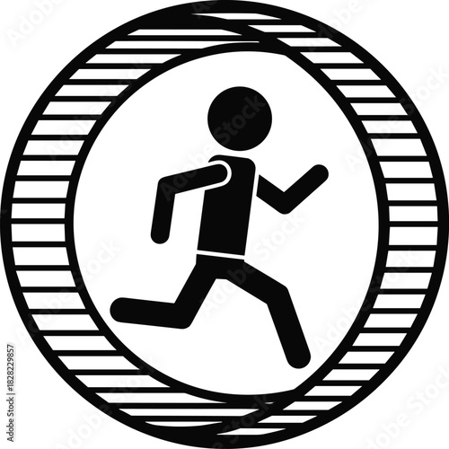 Person running inside circular wheel silhouette, symbol of routine, stress, work cycle, hamster wheel concept, motivation and lifestyle vector illustration
