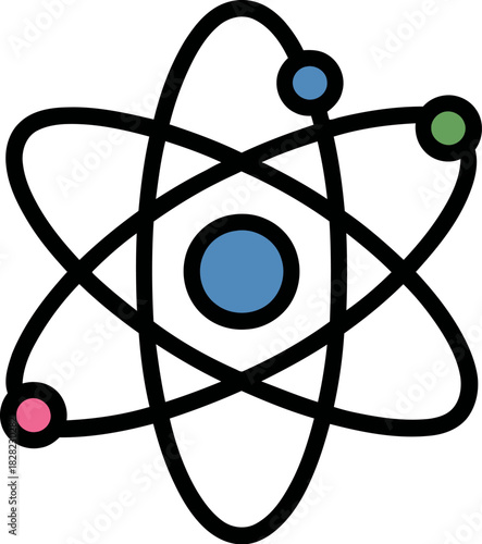 Atom model icon with orbiting electrons illustration