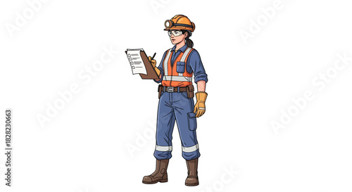 Worker in Protective Gear Taking Notes on Clipboard - A Job Site Safety Inspection