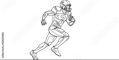 American football player running, athlete line art illustration, sport action sketch, dynamic football runner graphic, outline sports figure design