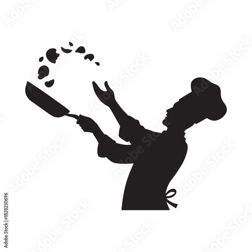 Chef flipping food in a pan silhouette