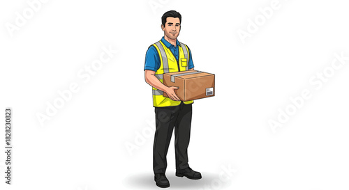 Delivery Person with Package in Hand, Standing Calmly, Delivering Goods