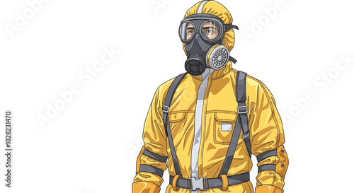 Man in Hazmat Suit Protecting Against Environmental Hazards - Vector Illustration