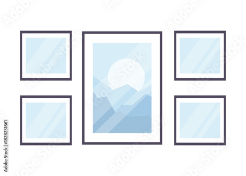 Set of empty picture frames on a white background