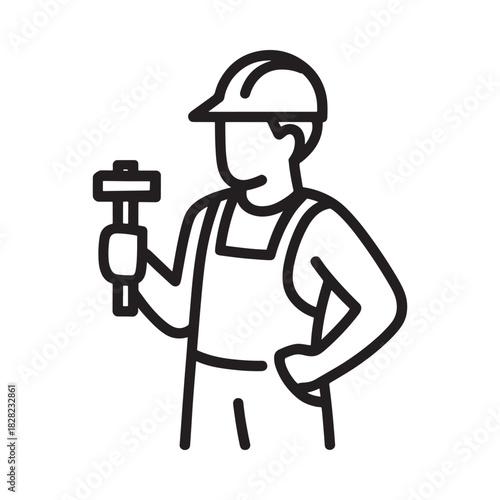Construction worker with hammer and hard hat icon