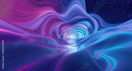 Fototapeta Naklejka Na Ścianę i Meble -  Abstract flowing tunnel with neon pink and blue light and digital particles background