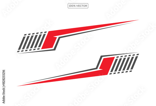 wrap design for car vectors. sports red stripes, car stickers. racing decals illustration