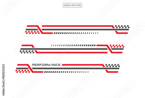 wrap design for car vectors. sports red stripes, car stickers. racing decals for tuning illustration