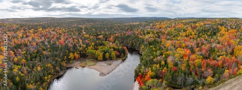 North River coastline along Cabot Trail, Cape Breton, Nova Scotia, Canada. Autumn fall foliage.