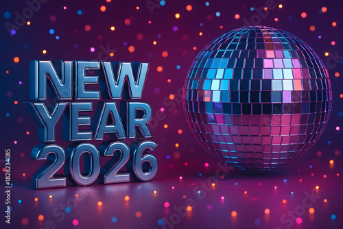 Metallic new year celebration for twenty twenty six with disco ball design art
