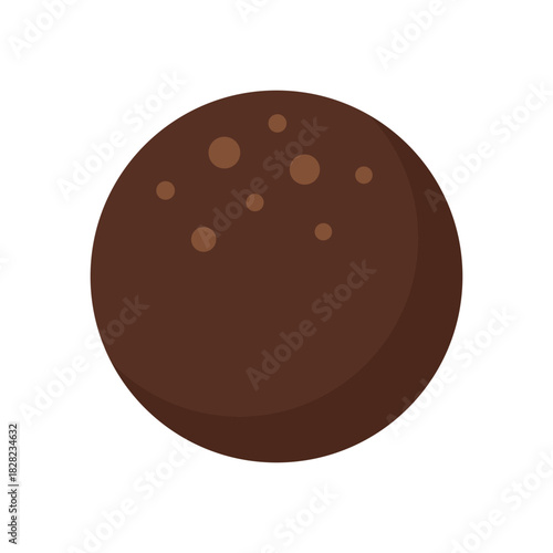 Dark chocolate truffle or bonbon with subtle cocoa texture, a simple flat vector icon representing confectionery and sweet desserts.